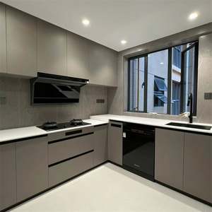 Muebles de Cocina Modulares de Diseño Gratuito, Hechos en China, Gabinetes de Cocina Modernos Negros de Madera con Isla - Product Image 5