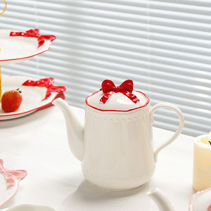 Ensemble <span class=keywords><strong>théière</strong></span> <span class=keywords><strong>et</strong></span> <span class=keywords><strong>tasse</strong></span> en céramique LovingHome Valentine Cup, service à thé <span class=keywords><strong>et</strong></span> café en porcelaine pour 1 personne avec ruban rouge rose - Product Image 4