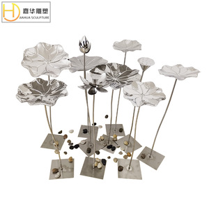 Sculpture de jardin extérieure en acier inoxydable Jiahua, lotus, montage au sol, décoration de plantes en métal faite à la main - Product Image 5