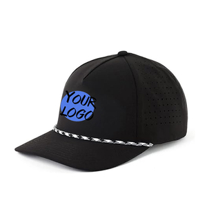Casquette de golf noire à 5 panneaux OEM ODM Logo personnalisé Casquette de baseball en polyester imperméable à bord incurvé pour hommes et femmes - Product Image 1