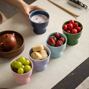 Assiette à pâtisserie en céramique chinoise à pieds hauts, bol à dessert, plat à fruits en porcelaine, style rétro de luxe pour les fêtes - Product Image 5
