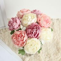 Bouquet de fleurs artificielles en pivoines de 29 cm de long, petites roses artificielles, camélias, fausses fleurs pour décorations, pivoine