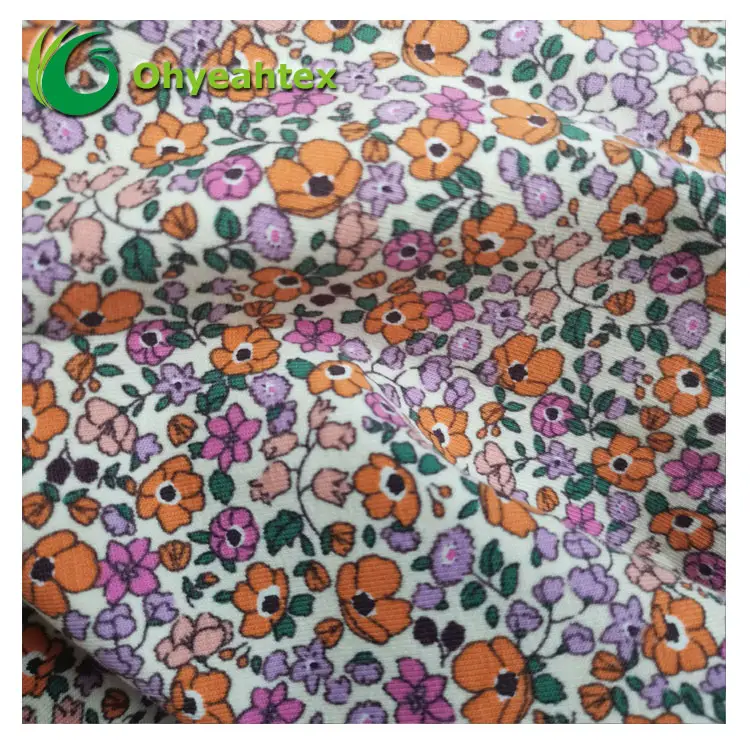 Floral 200gsm kain spandeks katun organik untuk gaun