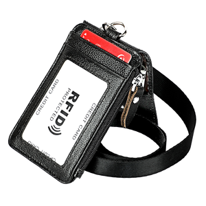 กระเป๋าใส่บัตรเครดิต หนังแท้ ป้องกัน RFID สีดำ พร้อมสายคล้องคอ แฟชั่น - Product Image 1