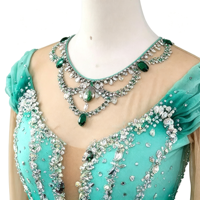 Robe de patinage artistique vert menthe dégradé, ornée de strass faits à la main, dos évidé, pour adultes et enfants