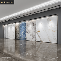 Présentoir moderne YEK'S en acier de haute qualité pour carreaux de sol, avec plateaux coulissants horizontaux pour dalles céramiques en showroom