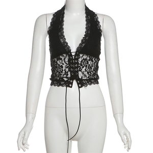 Women's Set Lace <strong>See</strong> <strong>Through</strong> Sleeveless Crop <strong>Top</strong> and Short Pants 2025 Summer Two 2 Piece Set - Product Image 4