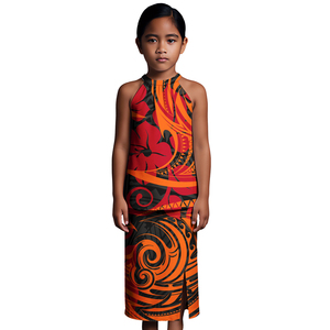 Abito Tradizionale Personalizzato per Bambine, Abbigliamento Tribale Polinesiano, Elegante Vestito alla Moda Samoano Puletasi Set di 2 Pezzi - Product Image 2