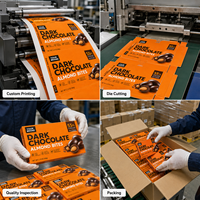 Boîte en papier auto-érectible portable personnalisée OEM en matériaux recyclés écologiques pour morceaux de chocolat noir aux amandes, avec gaufrage alimentaire
