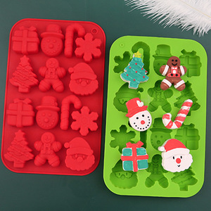 Molde de silicona <span class=keywords><strong>navideño</strong></span> de 14 cavidades Diseño cuadrado con muñeco de nieve Gingerbread Man Candy Cane para chocolate y galletas - Product Image 1