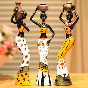Creative Colorful Gifts African Handmade Folk Art Style Home Decorations African Women Resin Figurines