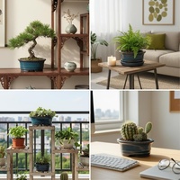 Pot à Bonsaï en Céramique, Petit, Multi-Styles, Glaçure Bleue, Durable, Écologique, Utilisation Intérieure et Extérieure