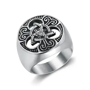 Gran oferta de acero inoxidable para hombres, joyería vikinga, anillo celta con nudo Vintage