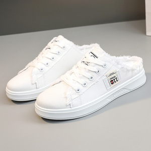 Nouvelles Demi-chaussons en toile tendance été polyvalentes Baotou Tuo respirantes à semelle épaisse rehaussée pour femmes - Product Image 5