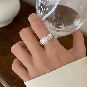 S925 Sterling Silver Pearl <b>Ring</b> Women Adjustable <b>Open</b> Design Elegant Everyday Wear Ball Shape Bezel Setting Jewelry - Product Image 1