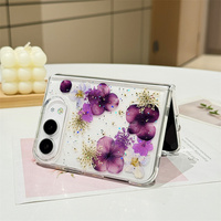 Coque de téléphone 3D avec fleurs séchées, paillettes et sequins pour iPhone 18 DUO, coque transparente en TPU époxy