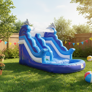 Toboggan aquatique gonflable Dolphin <span class=keywords><strong>de</strong></span> qualité commerciale, trampoline, piscine, matériau PVC, garantie 3 ans, personnalisable pour adultes et enfants, idéal pour les fêtes - Product Image 2