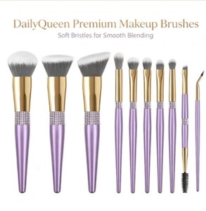 Daily Queen – Ensemble de 10 pinceaux de maquillage de luxe à manche en bois violet, poils synthétiques ultra-doux pour <span class=keywords><strong>mascara</strong></span>, fard à paupières et anticernes - Product Image 1