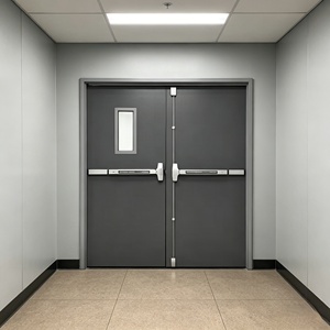 Porte coupe-feu à double battant en acier avec barre anti-panique, porte de sortie d'urgence industrielle pour entrepôt - Product Image 2