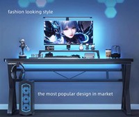 Bureau de jeu en forme de K avec éclairage LED RVB, stable, professionnel, pour club de jeu, bureau, table de jeu noire