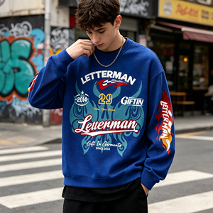Pull-over col rond en maille gaufrée multi-graphe personnalisé avec logo entièrement personnalisé sur la manche, impression DTG, tissu doux et léger pour jeunes - Product Image 6