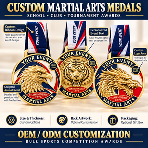 Médailles de compétition sportive personnalisées Aigle Dragon Tigre, récompenses de championnat d'arts martiaux avec logo et rubans personnalisés OEM ODM - Product Image 4