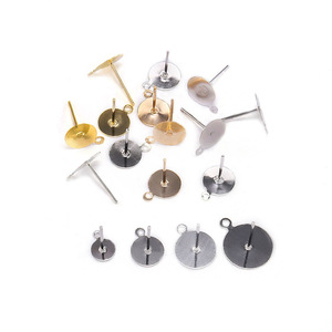 Pendientes de botón redondos de hierro en plata, oro, rodio y oro KC para la fabricación de pendientes, componentes de joyería. - Product Image 1