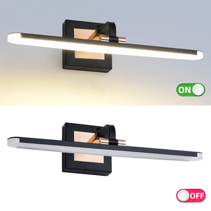 Applique murale moderne en aluminium noir LED 3500K blanc chaud pour salle de bain, avec interrupteur et variateur d'intensité, fixation murale - Product Image 3