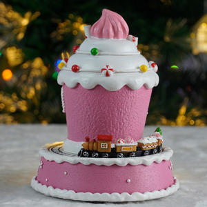 Décoration <span class=keywords><strong>de</strong></span> Noël LED rose en forme <span class=keywords><strong>de</strong></span> bonbon <span class=keywords><strong>de</strong></span> glace avec train tournant et 8 chansons <span class=keywords><strong>de</strong></span> Noël, village <span class=keywords><strong>de</strong></span> Noël fait main - Product Image 5