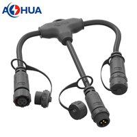 Conector de Cable Tipo T Impermeable IP68 de 2, 3 y 4 Pines AOHUA, Divisor de Alimentación Macho-Hembra para Tiras LED, Iluminación de Paredes y Exteriores