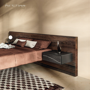 Odern-<span class=keywords><strong>cama</strong></span> doble con cabecero de tela plisada horizontal delicada con LD D luz nocturna, camas grandes levitantes - Product Image 3