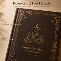 Carnet personnalisé A5 Moonlit Tea Tales, couverture rigide, dorure or rose, grille à points, reliure cousue, pour journal intime confortable, notes et planification quotidienne
