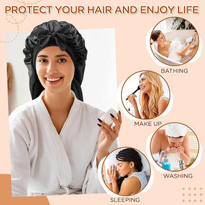 Damen Turban Double Layer Wende haube Schlafmütze mit Krawatten band Großhandel Haartrockner Schlafmützen für Frauen - Product Image 2