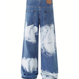 Pantalon droit américain pour homme, dégradé bleu et blanc, multifonctionnel, nouveau jean rétro taille haute, délavé à la pierre - Product Image 2