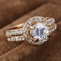 Bague Rinhoo en alliage à double rangée de zircons pour femmes, bague de mode en cristal, jolie bague dorée pour filles, cadeaux de mariage