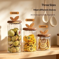 Pot en verre borosilicate avec couvercle en bois et joint en silicone, pour assaisonnements, thé, stockage alimentaire et écorces de mandarine