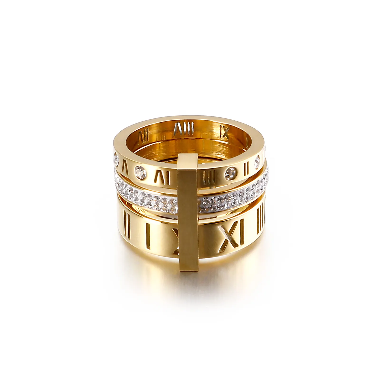 Wholesale Roman Numerals Rings 18k Gold Gold Plated Zircon Stainless Steel CZ Love Weeding Fashion Jewelry Ring for Women