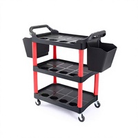 Chariot utilitaire à 3 niveaux en plastique, chariot à outils roulant, étagère de rangement en PP avec poche latérale pour l'atelier et le nettoyage