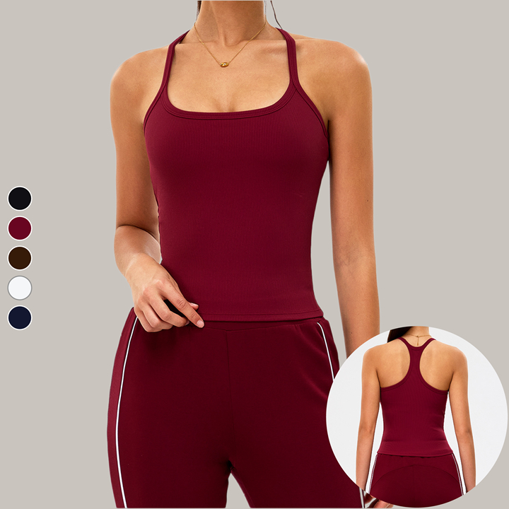 Women's Breathable Gym Crop Square Neck Ribbed Tank Top with Side Support and Front Stretch for Yoga and Athletic Activities
