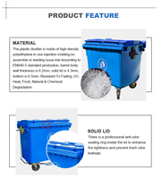 Poubelle à roulettes en plastique robuste de 660L 1100L EN 840 pour extérieur, 4 roues, conteneur à déchets industriel avec couvercle verrouillable