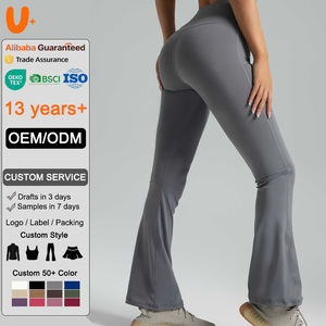 <span class=keywords><strong>Leggings</strong></span> acampanados de cintura alta para mujer, con logo personalizado, de alta calidad, suaves, transpirables, a prueba de sentadillas, para gimnasio y yoga. - Product Image 1