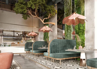 Ensemble de table et canapé de restaurant double face en bois massif, mobilier commercial moderne pour hall d'hôtel, salon et usage extérieur