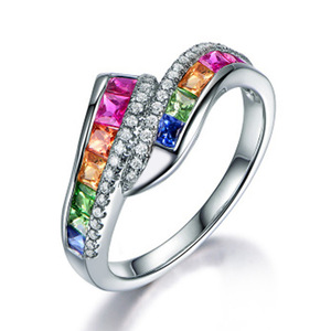 Anello con fascia in pietre preziose colorate per donna, elegante regalo di anniversario, gioiello da dito - Product Image 2