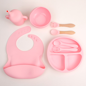 Set di stoviglie in Silicone prodotte in fabbrica per bambini da pranzo per allenamento con piatto cucchiaio forchetta per ciotola di riso tazza per acqua - Product Image 4