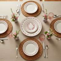 Service de table en porcelaine rouge bohème floral élégant et luxueux - Vaisselle de mariage romantique, assiettes en céramique fine pour la mariée