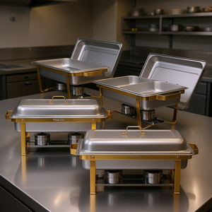 Vevor Juego de 4 Recipientes Rectangulares para Buffet de 8 Qt, Dorados, Equipo para Mantener Caliente, Tamaños Completo y Medio - Product Image 2