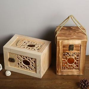 Caja de regalo de madera para licores, caja de almacenamiento de vino rectangular portátil hecha a mano de madera de pino para 1-2 jin de bebidas alcohólicas. - Product Image 1