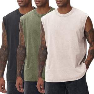 T-shirts décontractés sans manches pour hommes en coton tricoté respirant 230G, teinture à la cire américaine, lavés, col rond, coupe ample, poids lourd - Product Image 1