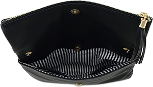 Bolso de mano tipo sobre con borlas cruzadas para <span class=keywords><strong>mujer</strong></span>, <span class=keywords><strong>Cartera</strong></span> de mano tipo sobre cruzada, con correa de cadena, elegante y portátil para noche, color negro - Product Image 6