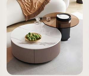 Ensemble de table basse en faux marbre avec rangement - Mobilier d'intérieur moderne du milieu du siècle pour petit espace - Product Image 4